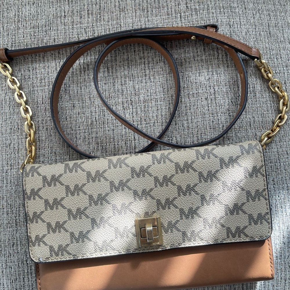 Michael Kors Tan and Gold Crossbody Bag